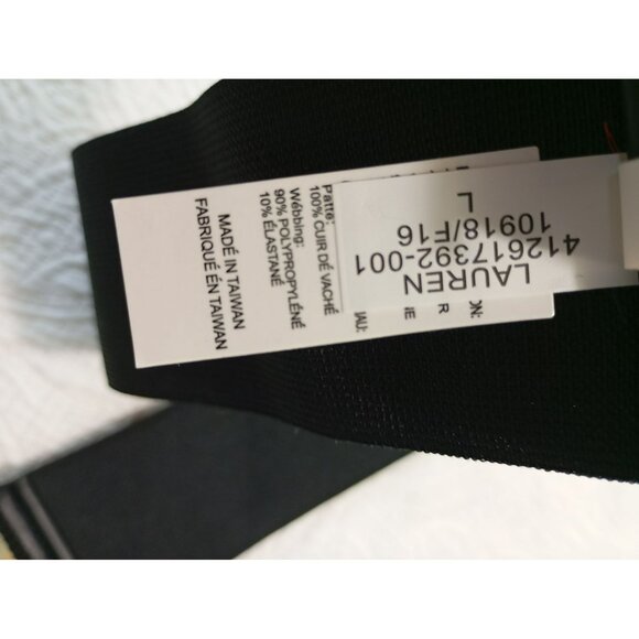 Lauren Ralph Lauren Belt Black Stretch Waist Gold Bar Closure Wide Elastic Sz L - Picture 2 of 8